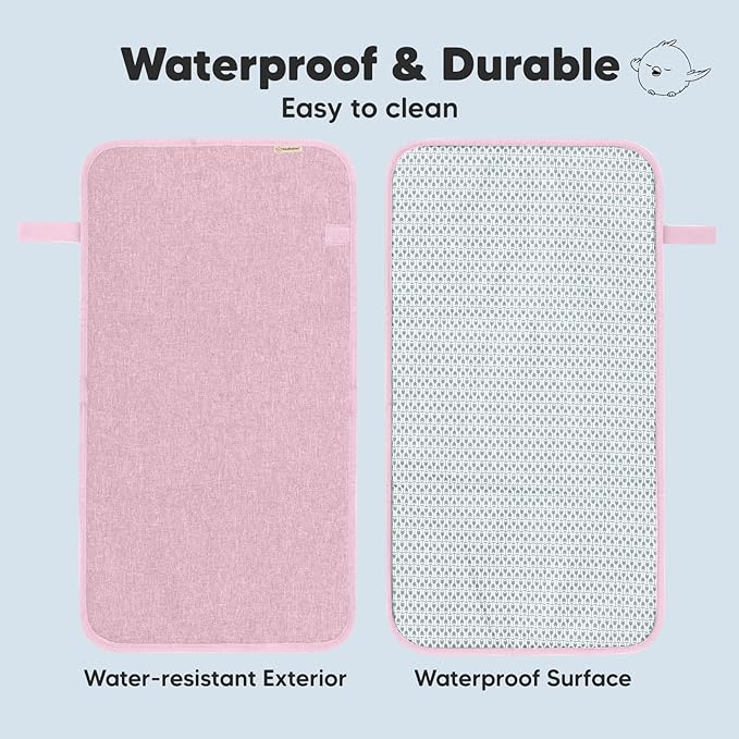 KeaBabies Portable Diaper Changing Pad, Easy Wipe Clean - Foldable Waterproof Baby Changing Mat for Diaper Bag, Compact, Lightweight, 25x13 Baby Changer Travel Essential, Machine Washable (Sweet Pink)