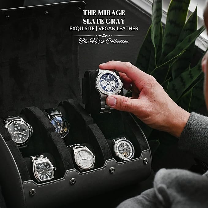 Watch cases for men 6 slot travel case organizer - Slate Grey
