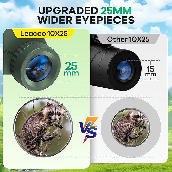 10x25 Compact Binoculars for Adults and Kids, Large View Waterproof Small Binoculars with Low Light Vision BAK4 Prism FMC Lens for Cruise Ship Bird Watching Travel Sightseeing Concert Hunting