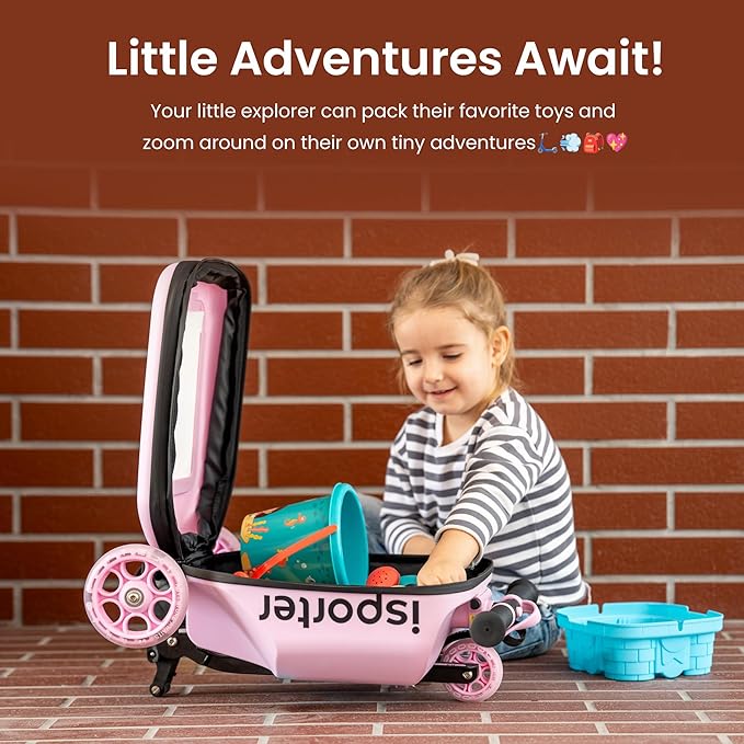 iSporter Luggage Scooter for Kids Ages 2-5 | Ride-On Suitcase Scooters for Boys Girls | Foldable & Height Adjustable, 110lbs Max