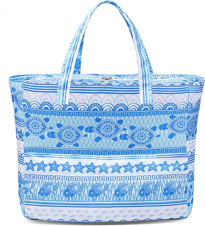 LEDAOU Beach Bag Waterproof Sandproof Women Tote Bag Pool Bag with Zipper for Gym Grocery Travel with Wet Pocket