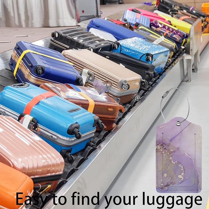 Light Purple Marble Luggage Tag Personalized Luggage Tags for Suitcases,Leather Bag Tags for Backpacks Handbag with Name ID Label Travel Essentials Baggage Tags 2 Pack