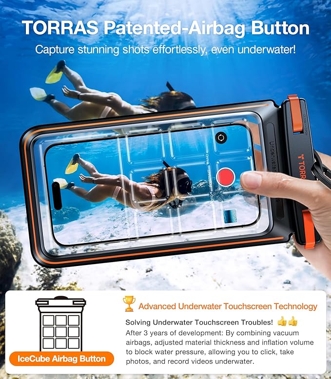 TORRAS IPX8 Waterproof Phone Pouch Floating, Underwater Screen Touchable, Water Proof Case with Lanyard for iPhone 16 Pro Max 15 S25, Cellphone Dry Bag Cruise Essentials 7.0 inch, Black