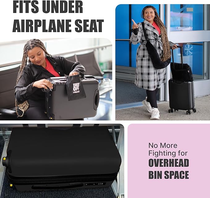 Take OFF Luggage Personal Item 3.0 – 18x14x8 Underseat Carry On with Removable Wheels – TSA Lock, Hardshell Suitcase – Fits Tight Airline Size Rules – No-Fee Lightweight Travel Bag