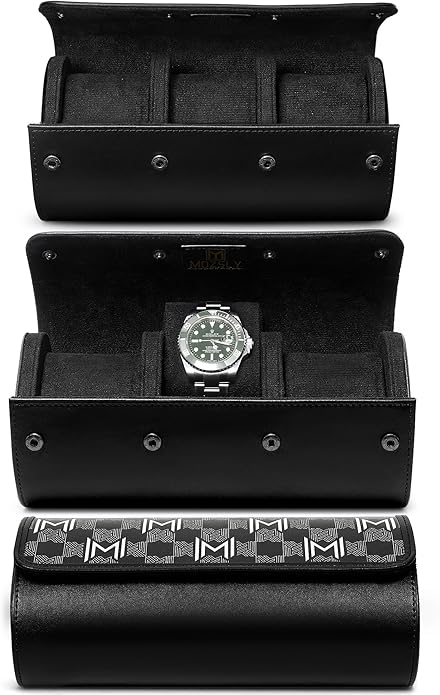 MOZSLY Watch Roll Travel Case 3 Slots Portable Watches Box Organizer Storage Holder Pattern PU Leather