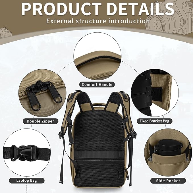 TORIBIO Camera Backpack, Hardshell DSLR Photography Camera Bag, Waterproof Hard Shell Camera Case with Tripod Holder & 15.6" Laptop Compartment Compatible with Canon/Nikon/Sony/DJI Mavic Drone