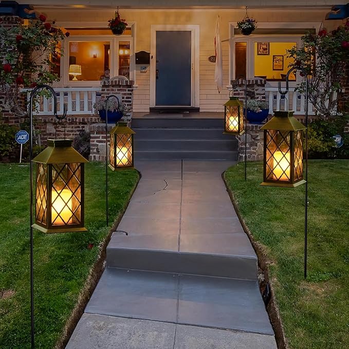 TAKE ME 14" Solar Lanterns Outdoor Waterproof Garden Lanterns Large Flickering Flameless Candle Mission Lights for Table,Outdoor,Party Mothers Day Gifts ( 2 Packs Bronze-Green Color)