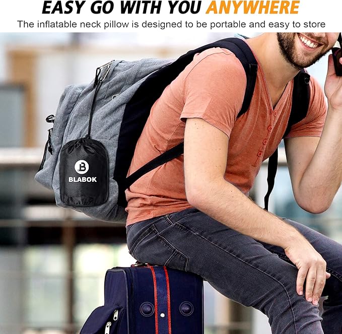 Inflatable Travel Pillow,Multifunction Travel Neck Pillow for Airplane to Avoid Neck and Shoulder Pain,Support Head,Neck,Used for Sleeping Rest, Airplane and Home Use,with Eye Mask, Earplugs,Blue