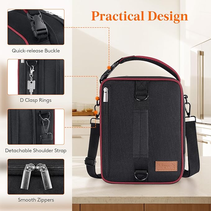 Lifewit Insulated Lunch Box for Men, Expandable Cooler Bag, Freezable Lunch Bag for Women with 2 Ice Packs and Shoulder Straps for Work Travel College, 8.2L Black and Red