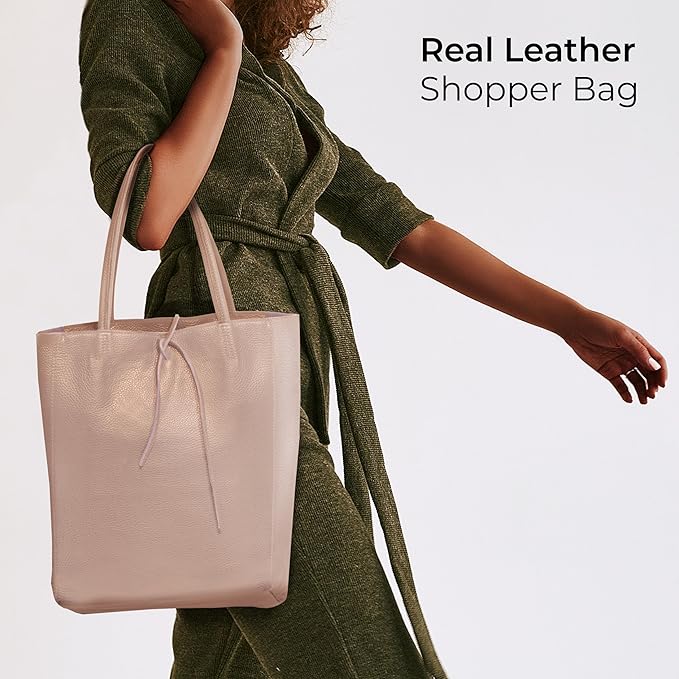 Italian Calf Leather Tote for Women with Zipper, Inner Pocket & Flat Base | Soft Unlined Shopper for Work & Travel