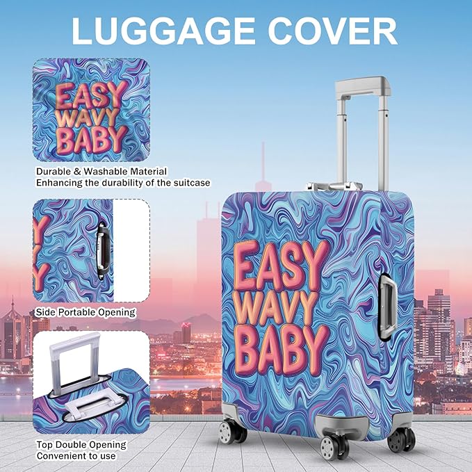 ANNA QUEEN Funny Psychedelic Wavy Luggage Cover, Colorful Suitcase Protector with with Retro Vibes, Stretchable, Washable Travel Cover for 24-26 Inch Luggage