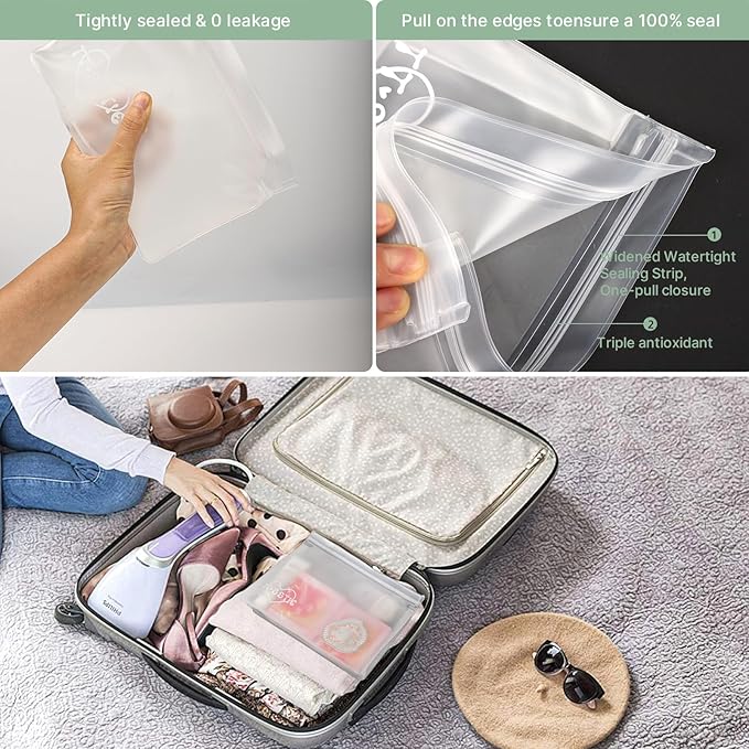 8 Pack Clear Toiletry bags, TSA Approved Quart Size Zipper Bags, PEVA Material BPA Free Leakproof Travel Makeup Cosmetic Bags, Carry on Airport Airline Compliant Bags for Wome&Men