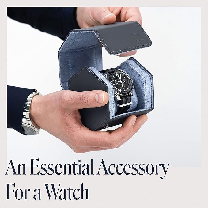 Leather Watch Cases for Men - Hexagon Single & Double Watch Roll Travel Case - Genuine Napa Leather with Velvet Interior - Storage & Display Holder 1 or 2 Watches