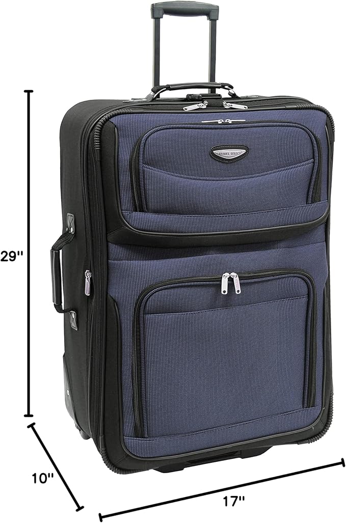 Travel Select Amsterdam Softside Expandable Rolling Luggage, Lightweight 2-Wheel Check-In Suitcase with Push-Button Handle, Navy, 29" Large