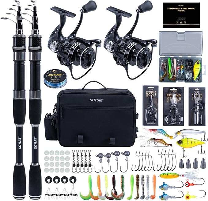 Goture Fishing Rod and Reel Combo,Fishing Pole,Telescopic Fishing Rod Kit with Spinning Reel, Telescopic Fishing Pole with Carrier Bag for Freshwater Saltwater for Men Women