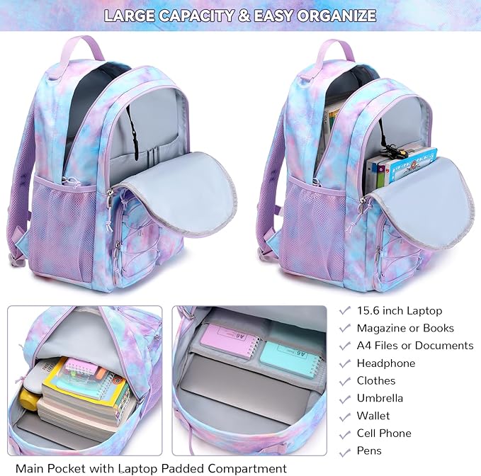 Lohol Galaxy Backpack for Kids Teen Girls, Casual Daypack with Anti Theft Pocket for Travel School (Galaxy C)