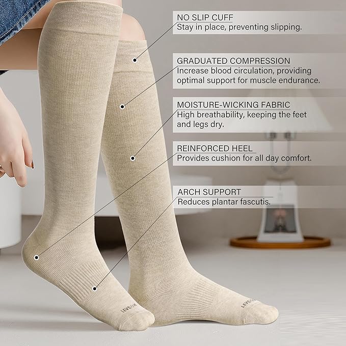 LEVSOX Compression Socks for Pregnant Women 20-30 mmHg Knee High Cute Funny Mens Supports Socks for Nurses, Medical, Travel
