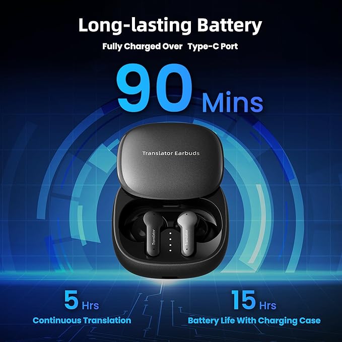 Offline AI Translator Earbuds M3 Language Translator Device Translation Earbuds Real Time Support 144 Languages No Subscription Required (with Lifetime Free Offline Translation Black)