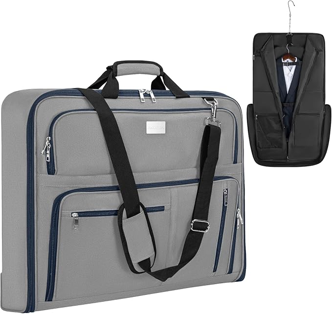 AKOZLIN Travel Luggage Garment Bag Foldable Hanging Suit Bag with Shoulder Strap For Men Women Business Grey