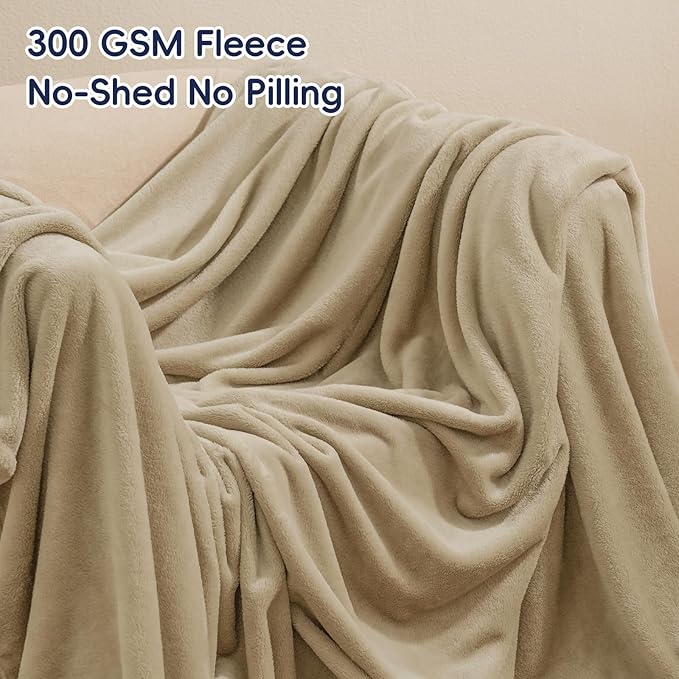 PHF Ultra Soft Fleece Blanket Twin Size, No Shed No Pilling Luxury Plush Cozy 300GSM Lightweight Twin XL Blanket for Bed, Couch, Chair, Sofa Suitable for All Season, 76" x 90", Khaki