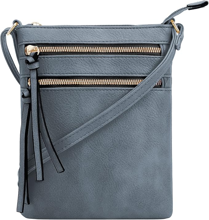 DELUXITY | Crossbody Purse Bag | Functional Multi Pocket Double Zipper Purse | Adjustable Strap | Medium Size Purse |Dark Blue