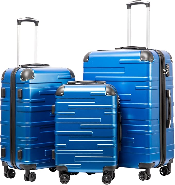 Coolife Luggage Expandable(only 28") Suitcase 3 Piece Set with TSA Lock Spinner 20in24in28in (blue)