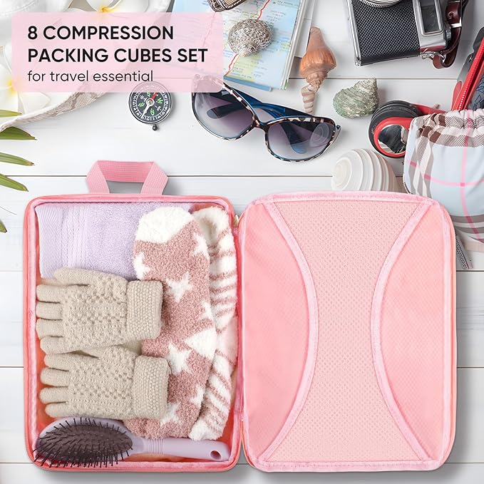 8 Set Compression Packing Cubes for Travel, Packing Cubes Compression Travel Accessories Expandable Packing Organizers for Carry on Luggage Suitcase (Gray)