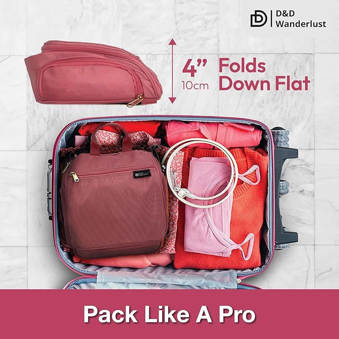 D&D Hanging Travel Toiletry Bag for Men and Women – Large Cosmetics, Makeup and Toiletries Organizer Kit with 10 Compartments, YKK Zippers, XXL Metal Swivel Hook, Water-Resistant Nylon