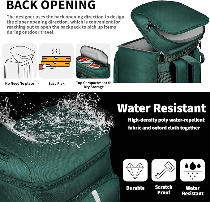Backpack Cooler Insulated Leak Proof 35 Cans, 2 Insulated Compartments Thermal Bag, Portable Lightweight Beach Travel Camping Lunch Backpack for Men and Women, 30L, Reflective Stripes, Water-Resistant