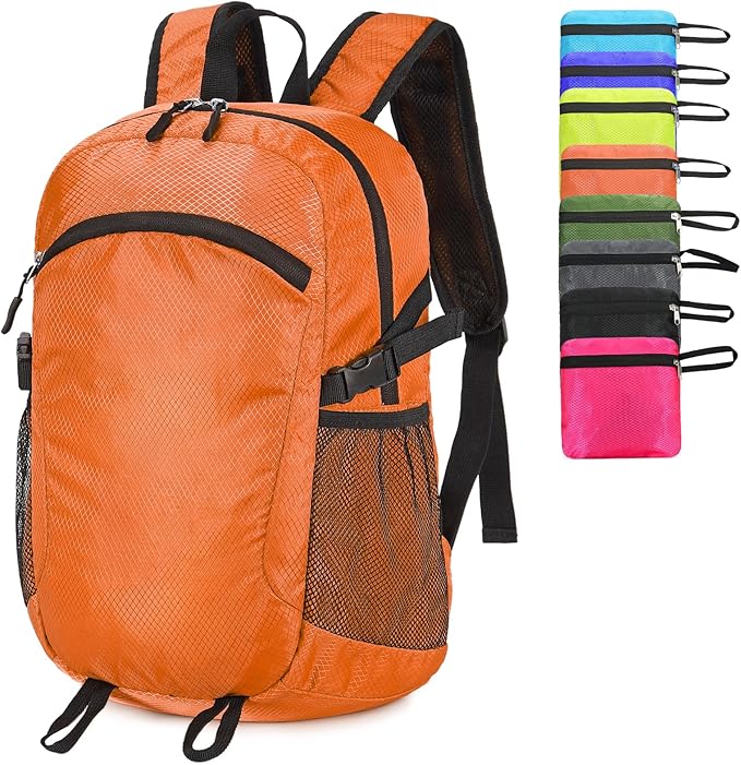 Small Hiking Daypack,15L Water-Resistant Hiking Backpack Packable Lightweight Travel Day Pack for Women Men (Orange, Small)