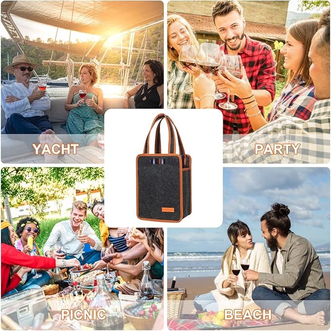 6 Bottle Wine Tote Bag, Insulated Thermal Padded Wine Carrier Tote, Reusable Wine Bags for Wine Bottles Travel, Camping and Picnic, Perfect Wine Lover Gift