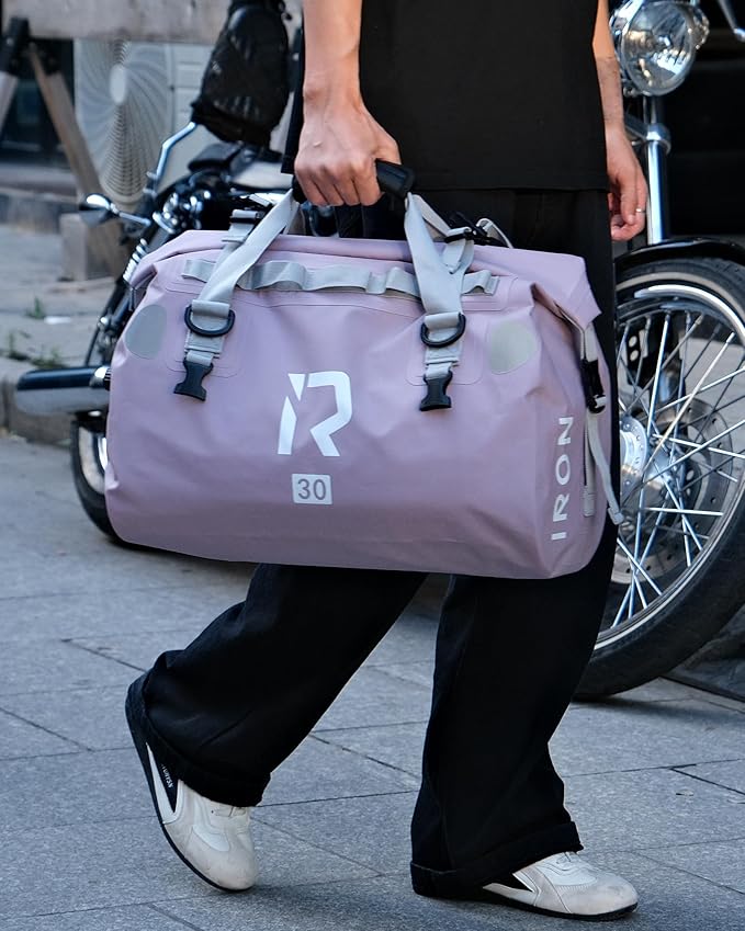 IRON JIA'S Motorcycle Dry Bag - Waterproof Duffle & Luggage Tail Bag Saddle Bags with Roll Top Closure, Shoulder Straps, Inner Pocket and Mesh Pocket (Purple, 50L)