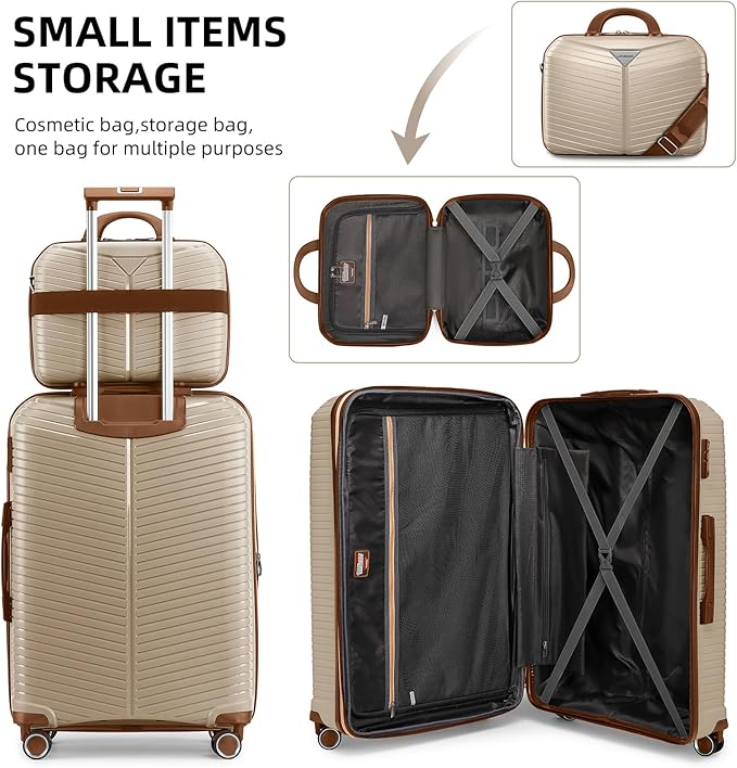 LEAVES KING Luggage Sets 5 Piece, Expandable(Only 24"&28") PP Suitcase with Spinner Wheels, Durable Luggage Sets Clearance Carry On Luggage Suitcase Set For Women Men, Cream111