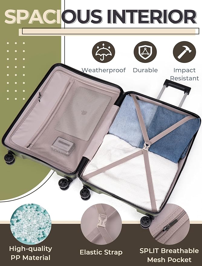Luggage Sets 5 Piece, Suitcases with Wheels, Hardshell Suitcase Set, PP Carry on Luggage Set with TSA Lock, Travel Luggage