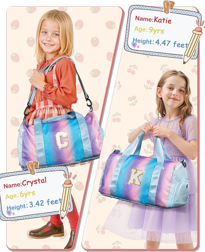 Gifts for Niece-Girl Gym Bag with Shoe Compartment, Kid Personalized Weekender Overnight Bags, Initial Travel Tote with Makeup Pouch, Birthday Gift for Sister Granddaughter (Letter J)
