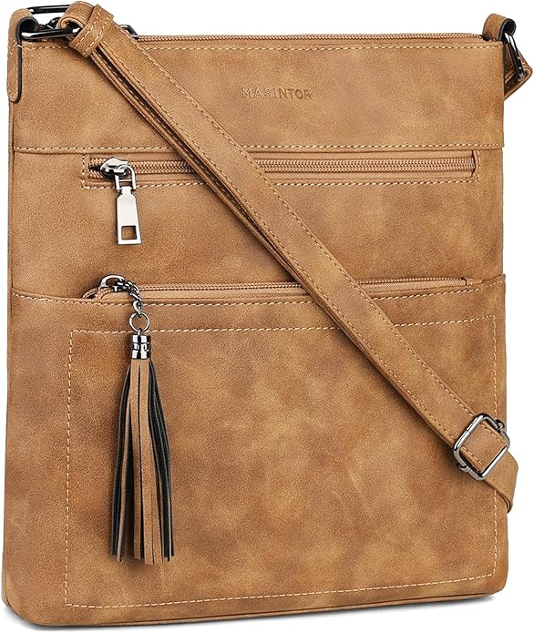 MASINTOR Crossbody Purses for Women, Multi Pocket Casual Crossbody Bag, Adjustable Strap Shoulder Bag with Tassel