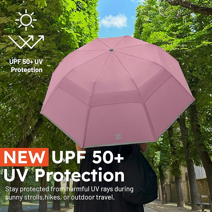 Weatherman Premium Collapsible Small Travel Umbrella Compact - Windproof, Resists Up to 55 MPH Winds - Foldable Travel Umbrellas for Rain & Wind - Easy Auto Open w/Strong Fiberglass Frame (White)