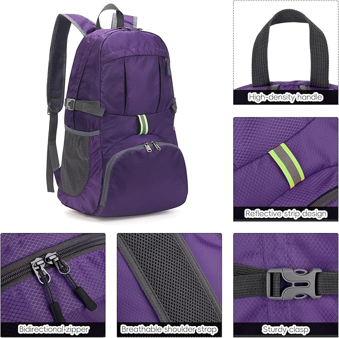 Yaopeing Lightweight Backpack,25L Foldable Hiking Packable,Water Resistant Travel Outdoor Shoulder Bag for Woman Men,Purple