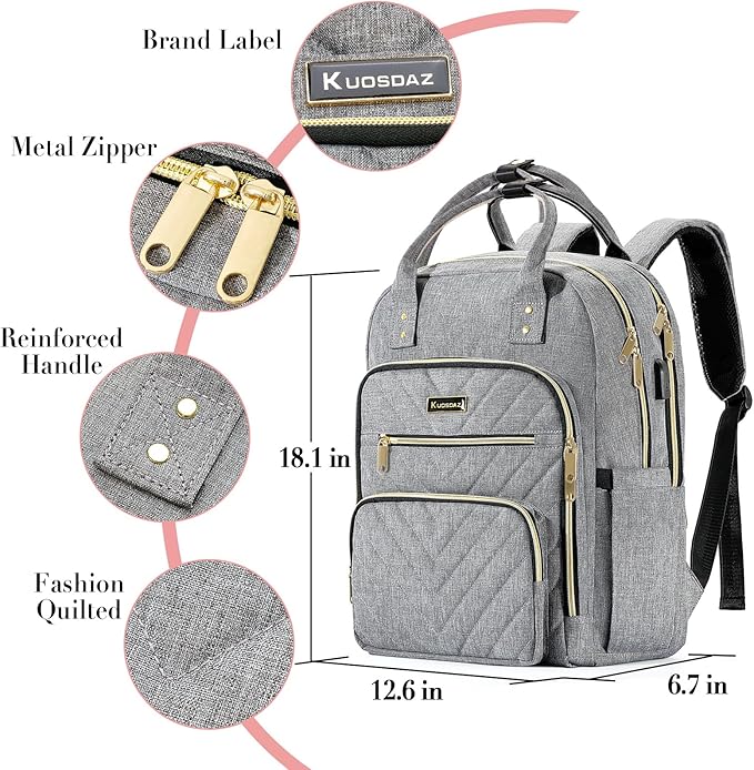 Laptop Backpack for Women Men, School Backpacks for Teens Girls Boys, 17.3 Inch Work Laptop Bag with USB Port Charging, Water Resistant College Bookbags for Girls, Grey