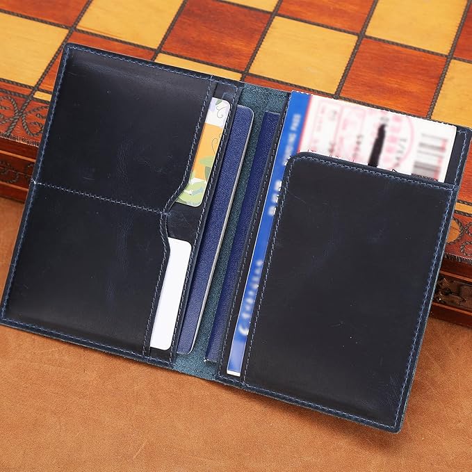 STAR VISTA Albatross Leather Travel Passport Holder, Minimalist Design, Full Grain Leather Case for Women and Men - Slim Passport Wallet, Bifold, RFID Blocking, Navy Blue