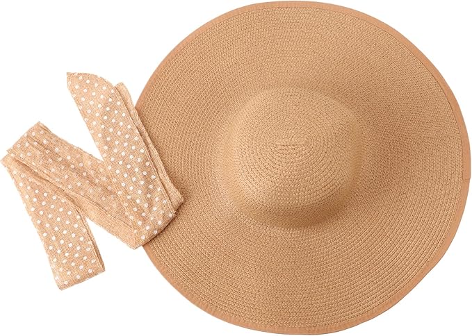DRESHOW Beach Hats for Women Big Straw Wide Brim Summer Hat Floppy Foldable Roll up Cap Sun Hat UPF 50+