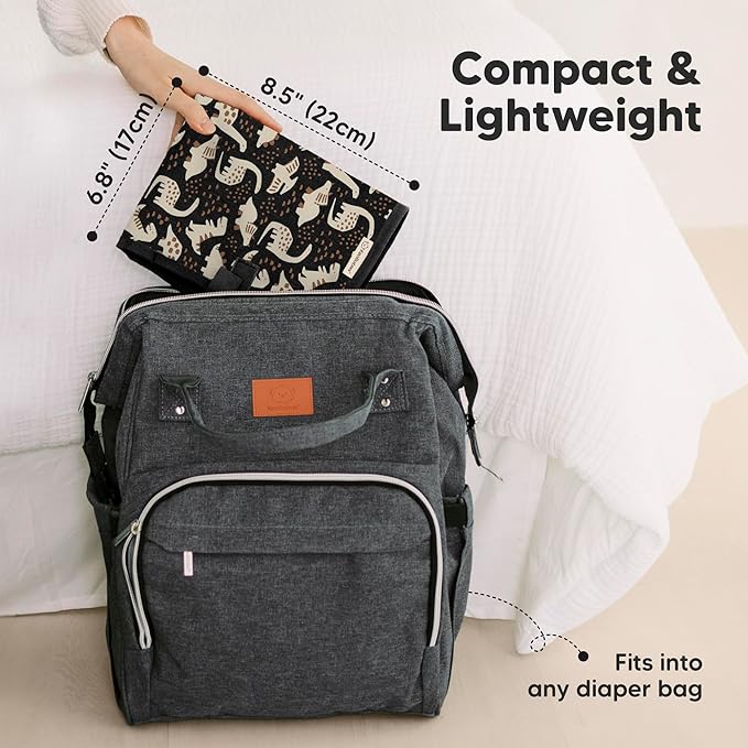 KeaBabies Portable Diaper Changing Pad, Easy Wipe Clean - Foldable Waterproof Baby Changing Mat for Diaper Bag, Compact, Lightweight, 25x13 Baby Changer Travel Essential, Machine Washable (Dino Ridge)