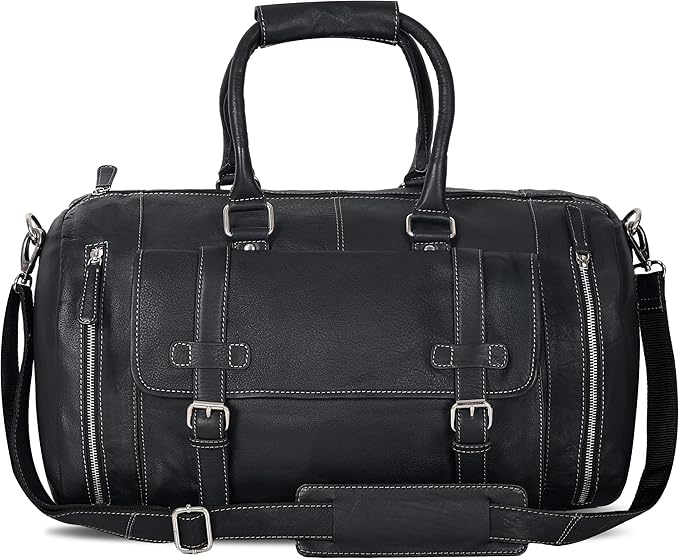 Genuine Leather Duffle Bag for Men | Vintage Weekender Travel Bag | Overnight Carry-On Luggage | Handmade Leather Gym Bag for Men