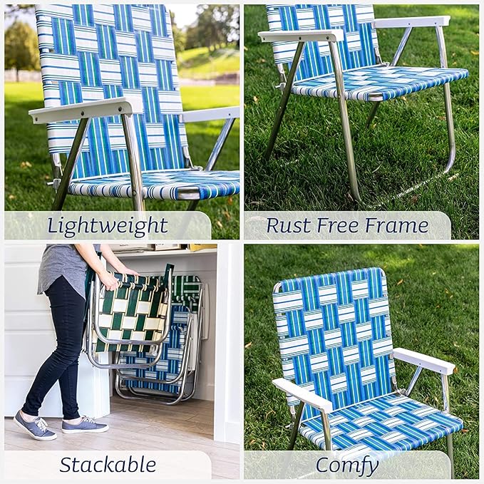 Lawn Chair USA - Outdoor Chairs for Camping. Made with Lightweight Aluminum Frames and UV-Resistant Webbing. Folds for Easy Storage 2- Pack (Black with Black Arms, Magnum)
