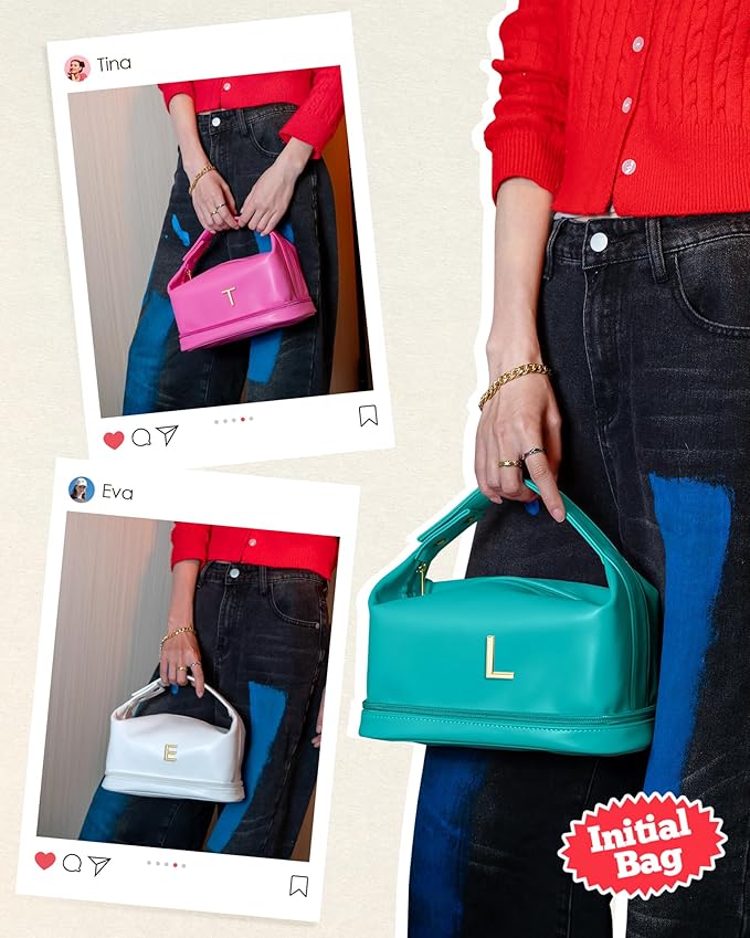 Birthday Gifts for 15 16 17 18 19 Year Old Girls Gifts, Personalized Makeup Bag with Handle, Initial Double Layer Cosmetic Bag with Makeup Brush Organizer, Cosmetic Pouch for Women