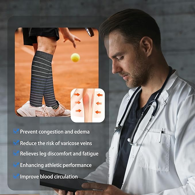 LEVSOX Thick Cotton Compression Socks for Women&Men 20-30mmHg Knee High Cute Support Sock for Nurses, Pregnancy, Travel