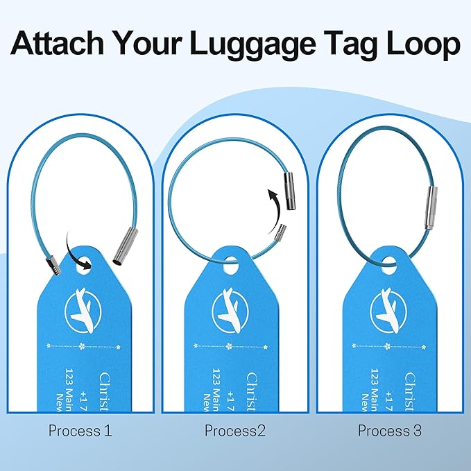 4 PCS Personalized Metal Luggage Tag – Personalized Engraved Suitcase Tag, Backpack Tag, with Matching Color Strap, Waterproof Suitcase Name Badge – Ideal Corporate Gift & Travel Accessory (Blue)