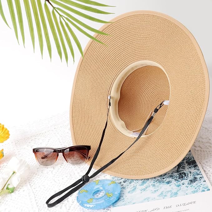 DRESHOW Beach Hats for Women Big Straw Wide Brim Summer Hat Floppy Foldable Roll up Cap Sun Hat UPF 50+