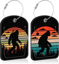 2 Pack PU Luggage Tags for Suitcase, Sasquatch Sunset Suitcase Tag Leather ID Label Bag Tags with Privacy Cover and Metal Loop for Men Women Travel Bag