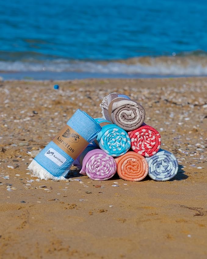 Turkish Beach Towel - 100% Organic Cotton - Soft, Quick-Dry, Sand Proof, Prewashed - Lightweight & Oversized for Beach, Pool, Yoga, Bath, Travel, Gym, Throw - Turqua (Blue)